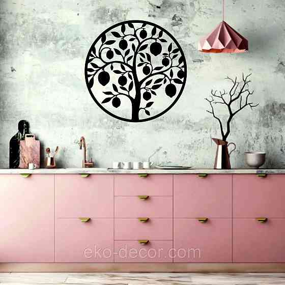 Декоративное настенное 3D Панно «Дерево в кругу» Декор на стену с объемом 90*90 см, Черный Киев