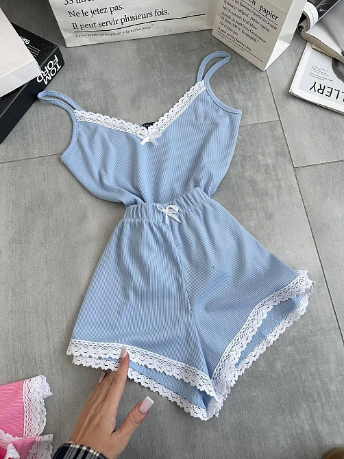 Женская повседневная домашняя пижама двойка турецкий рубчик Голубой, 46/48 Одесса - изображение 3