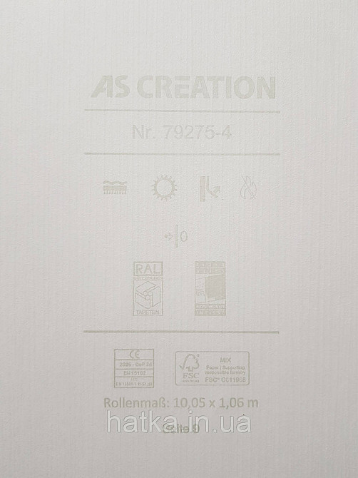 Шпалери вінілові на флізеліні A.S.Creation Grand Aura 1.06x10 однотонні тонка смужка структурні тепло білі з перламутром Київ - фото 3