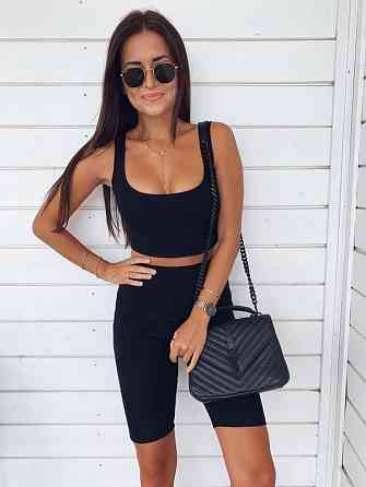 Літній костюм топ і велосипедки "Mario" оптом | Розпродаж моделі 46-48, Чорний Київ