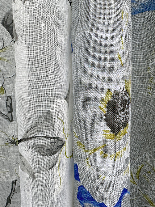 Комплект штор VR-Textil Лен Прованс 150х270 2шт и Тюль 400х270 2078ш-1681т Светло-серый с синим и белым 71-207/3 Киев - изображение 7