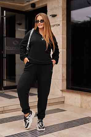 Женский теплый прогулочный костюм двойка: кофта и штаны флис двусторонний Черный, 50/52 Одесса