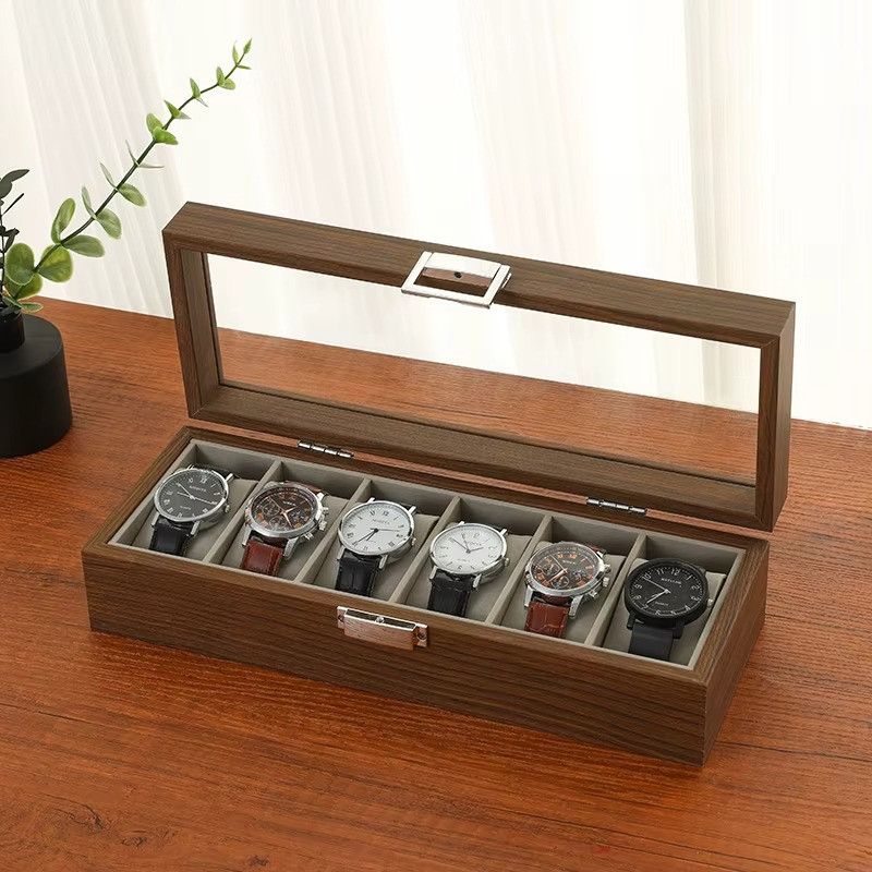 Шкатулка для хранения часов органайзер на 6 отделений деревянная с прозрачным окном,футляр органайзер для наручных часов Каменец-Подольский - изображение 1