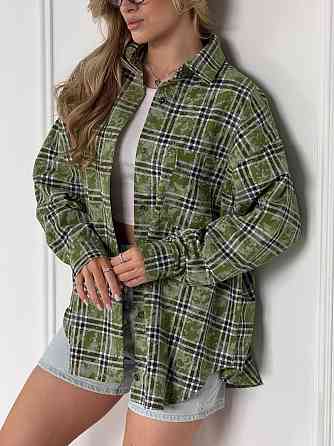 Женская трендовая оверсайз рубашка в клетку коттон варка Зелёный Одесса