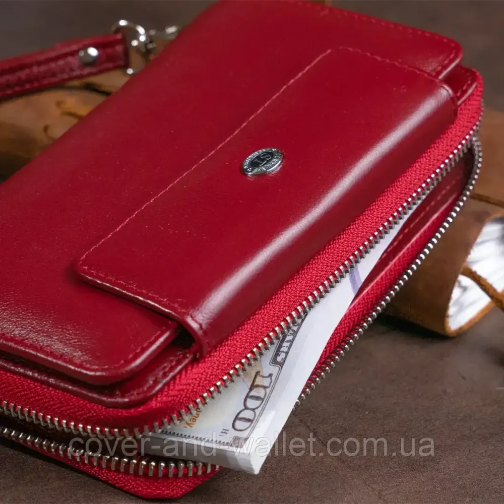 Жіночий компактний гаманець клатч бордового кольору з натуральної шкіри ST Leather Київ - фото 2