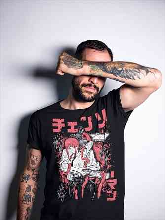 Футболка для хлопчика з аніме принтом Людина-бензопила оверсайз (зріст від 165 до 180) Чорний AnimeJ0264m Дніпро