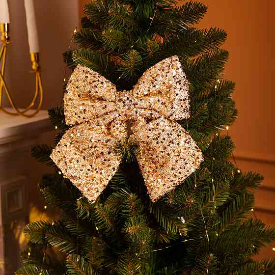 Золотистий новорічний бант для декору ялинки 25×35 см Київ