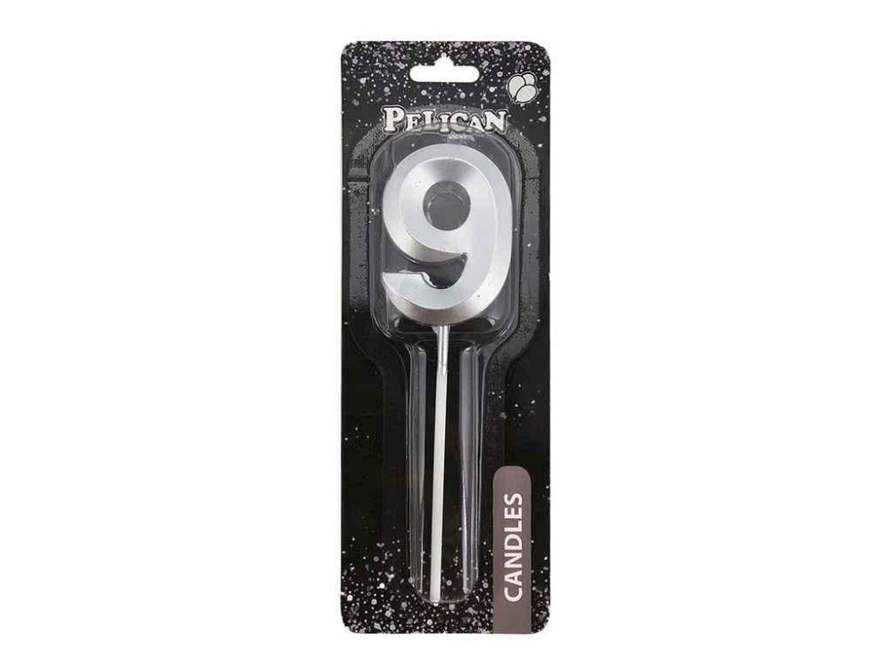Свеча-цифра 9 5см серебро 3D арт.863219 ТМ PELICAN Киев - изображение 1
