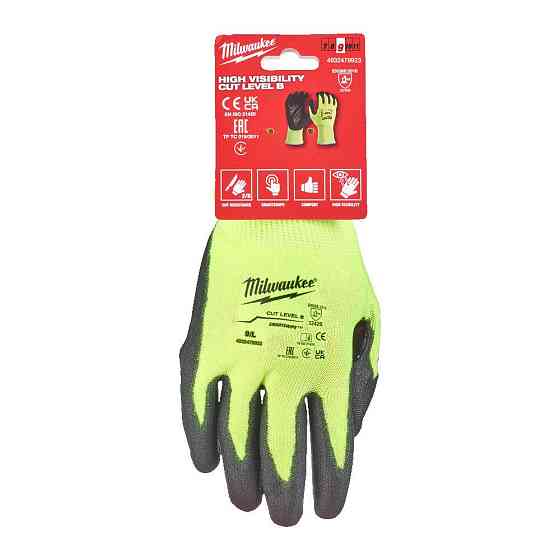Рукавиці Hi-Vis сигнальні MILWAUKEE, з опором порізам 2/B рівня, розмір 9/L Одеса