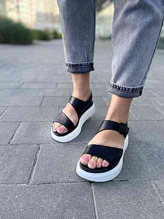 teona Шкіряні босоніжки жіночі чорні на білій платформі TEONA 123/1 літні р. 36-40 / Сандалі на Коломия