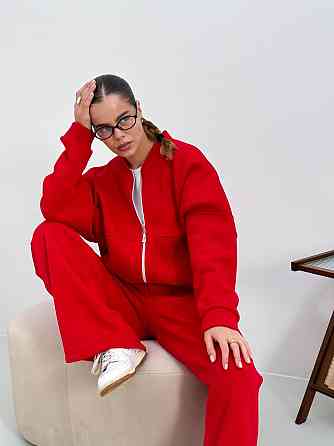 Теплий костюм на флісі жіночий з широкими штанами Червоний 48/52 Харків