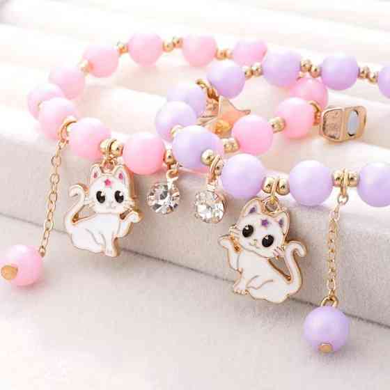 Парні дитячі браслети на резинці з підвісками котики, набір 2 шт Київ