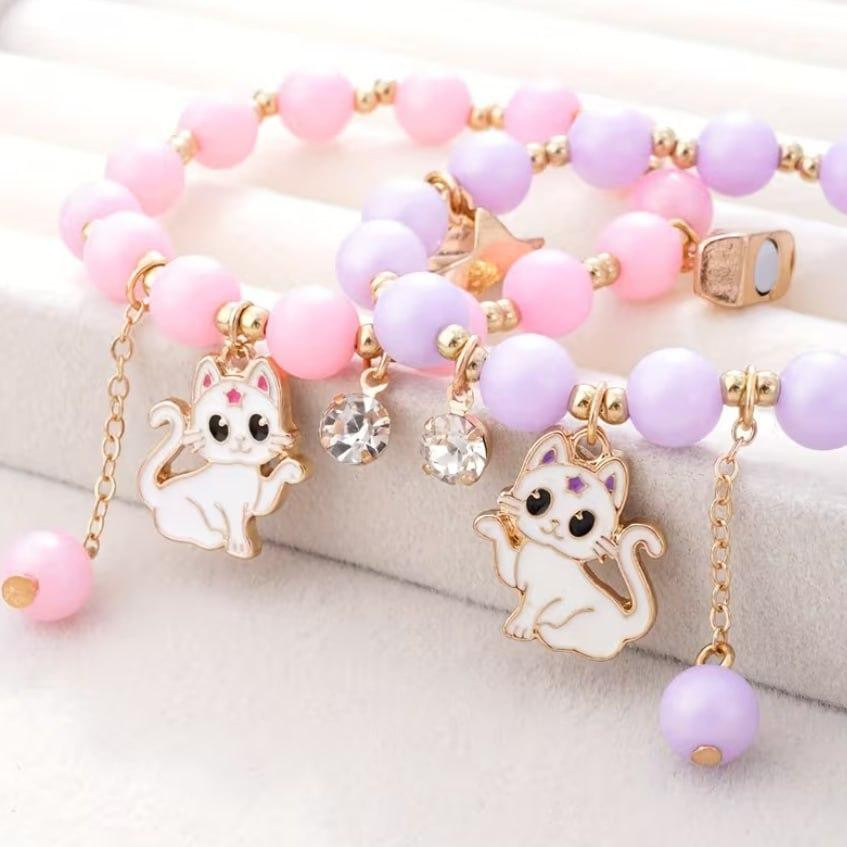 Парні дитячі браслети на резинці з підвісками котики, набір 2 шт Київ - фото 2