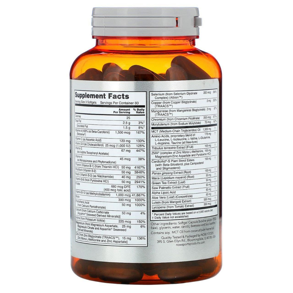 Мультивітаміни для чоловіків Now Foods Men's Active Multi 180 гелевих капсул Київ - фото 2