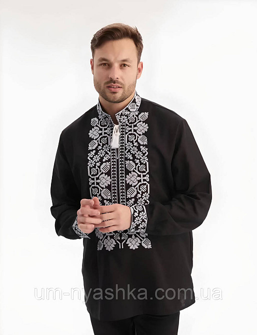 Чоловіча лляна вишиванка чорна Всеволод чорна чоловіча вишиванка Кривий Ріг - фото 2