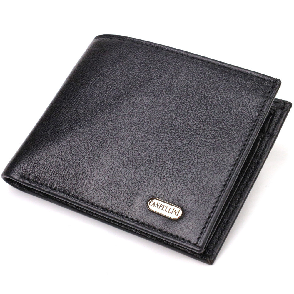 Класичне горизонтальне чоловіче портмоне з натуральної шкіри флотар Чорне (CANPELLINI) Київ - фото 5