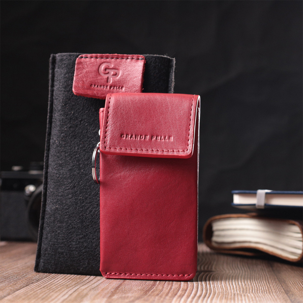 Яскрава жіноча ключниця футляр із натуральної шкіри GRANDE PELLE 22569 Червоний Київ - фото 1