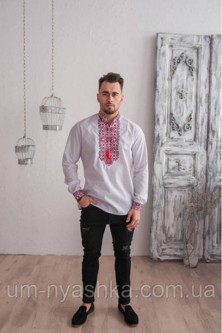 Чоловіча сорочка вишиванка біла Полковник Кривий Ріг - фото 4