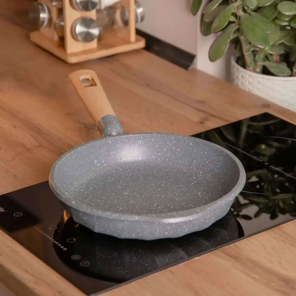 Алюмінієва сковорода 1,4 л, мармурове антипригарне покриття Ø 22 см, товсте дно MGC сірий HP-4-417G Коломия - фото 2