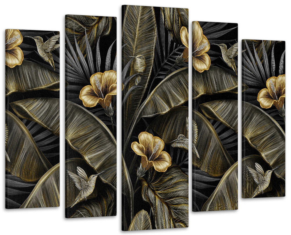 Модульная картина в гостиную / спальню Абстракция Золотые Цветы и листья Art-464_5 ( 80х118см ) 99x140 см Киев - изображение 1