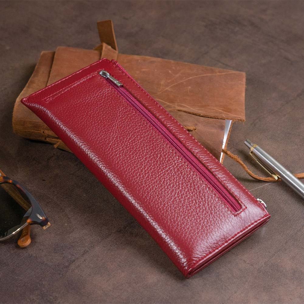 Горизонтальний тонкий гаманець зі шкіри жіночий ST Leather 19326 Бордовий Київ - фото 3
