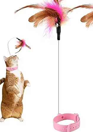 Игрушка с ошейником для котиков перья з колокольчиком 30 см розовый Киев