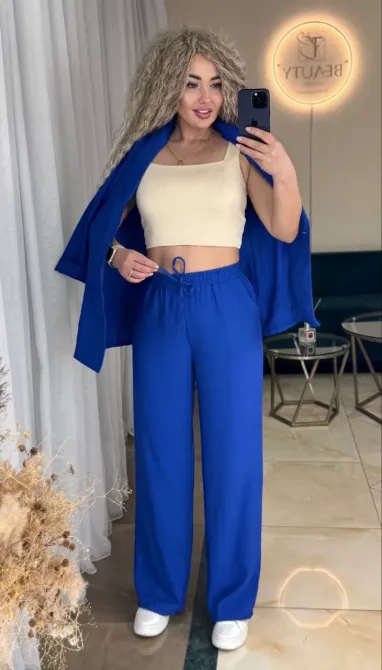 Жіночий літній костюм піджак і брюки палаццо льон жатка Одеса - фото 5