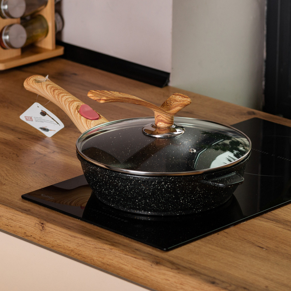 Алюмінієва глибока сковорода (2,4 л) зі скляною кришкою Ø 24 см Black MGC HP-4-463B Коломия - фото 7