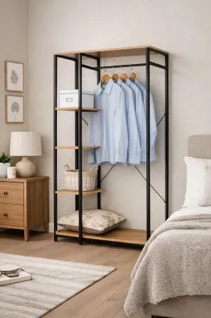 Металлический открытый шкаф для спальни, прихожей, ванной / Открытая гардеробная с полками 167х90х40см Коломия