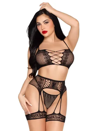Комплект Leg Avenue Bra Top,G-String and Harness One Size Black Львов
