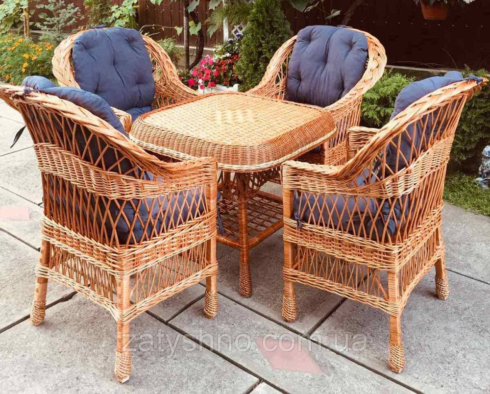 Меблі плетені з лози з 4 кріслами |  Меблі з лози плетені з квадратним столом | Київ - фото 3