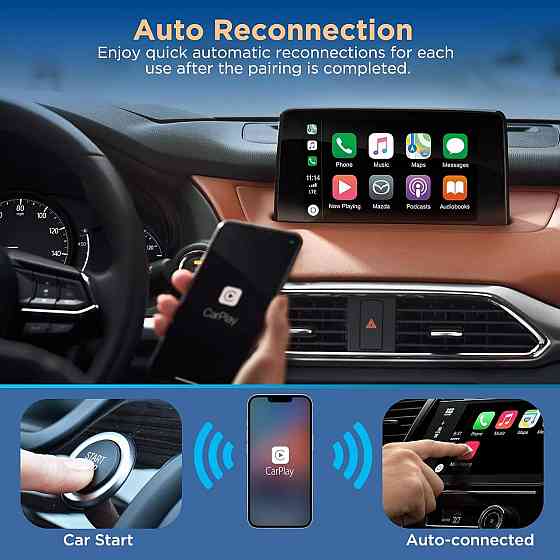 CarPlay бездротовий адаптер для iPhone з iOS 10+ Apple Plug&Play донгл для авто зі штатним карплей, перетворення дротового карплей Київ