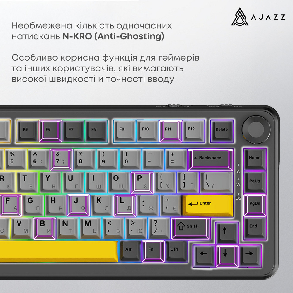 Клавіатура Ajazz AK820 Max Magnetic Switch Black (AK820MAX-WM-BGY) ( чорний, сірий, жовтий ) Харьков - изображение 3