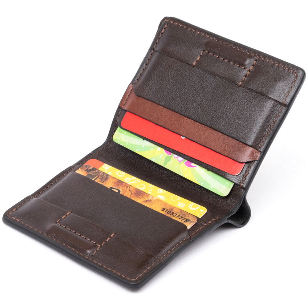 Вертикальне портмоне-кредитниця комбі в гладкій шкірі Коричневе (GRANDE PELLE) Київ - фото 10