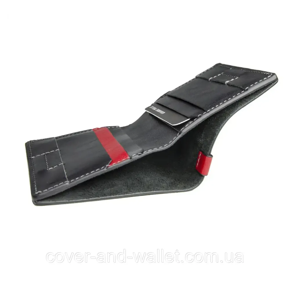 Маленький чоловічий гаманець на магнітах із чорної гладкої шкіри Grande pelle Buon 11327 Київ - фото 4