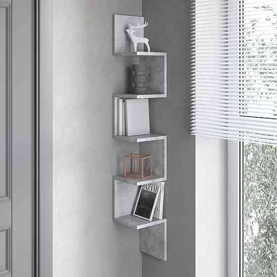 Полка настенная VAYS M-9 Бетон, угловая, из 5 секций, ЛДСП, 20×20×128 см - для дома, офиса, гостиной Львов