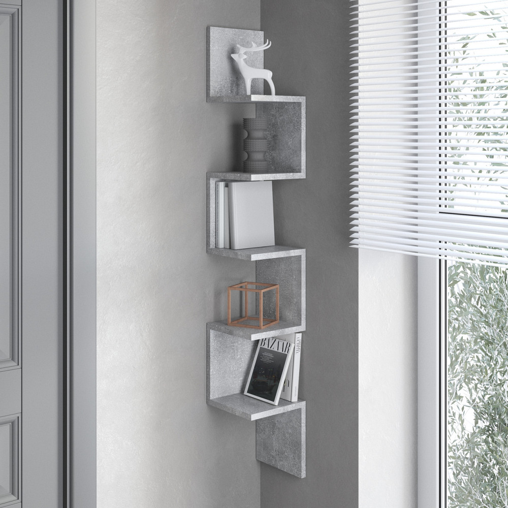 Полка настенная VAYS M-9 Бетон, угловая, из 5 секций, ЛДСП, 20×20×128 см - для дома, офиса, гостиной Львов - изображение 1