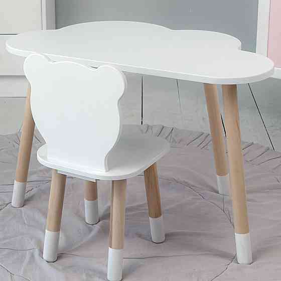 Столик хмаринка 46х70х40 і стільчик медведик 26х26х24, стіл та стілець в дитячу, білий Київ