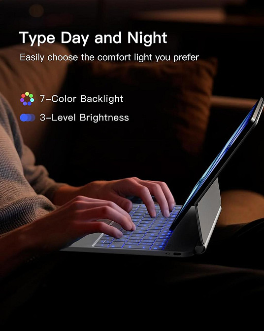 Кейс клавіатура магнітна для ipad air 11 m3 2025 m2 2024 air 5 4 pro 11 4gen підсвітка 7 кольорів трекпад Київ - фото 6