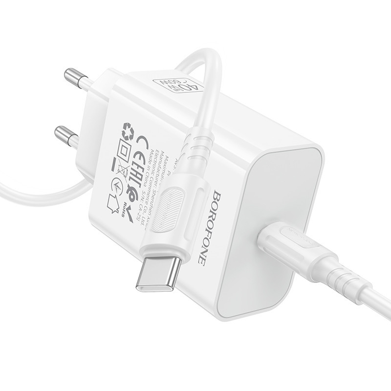 Мережевий зарядний пристрій з кабелем BOROFONE BA109A Star single port PD40W charger set (C to C) (EU) White Одеса - фото 4