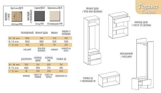Пенал 1Д2Ш Торино – 541х1965х350 – Дуб Артисан + Шампань Львов
