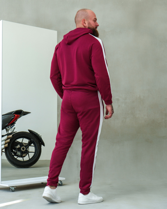 Костюм спортивний чоловічий лампаси весна Бордовийво-Білий S Харків - фото 3