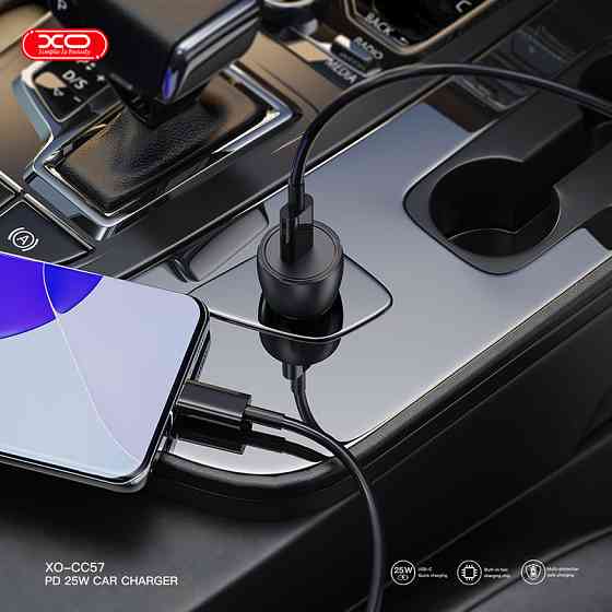 Автомобільний зарядний пристрій XO CC57 PD25W Smart Metal Single C Port+ Lightning кабель чорний Львів