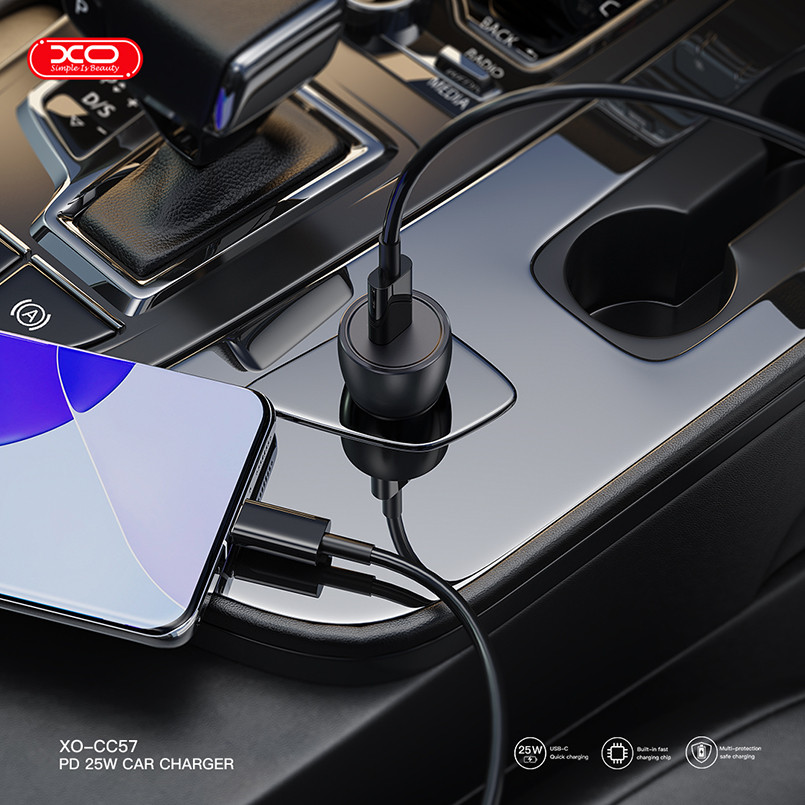 Автомобільний зарядний пристрій XO CC57 PD25W Smart Metal Single C Port+ Lightning кабель чорний Львів - фото 6