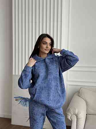 Теплый костюм женский мраморный принт на флисе Голубой L-XL Харьков