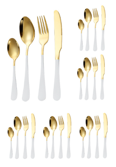 Набор столовых приборов 24 шт х 6 персон Подарочные Нержавеющая сталь Золото с белым Коробка Кременчуг - изображение 2