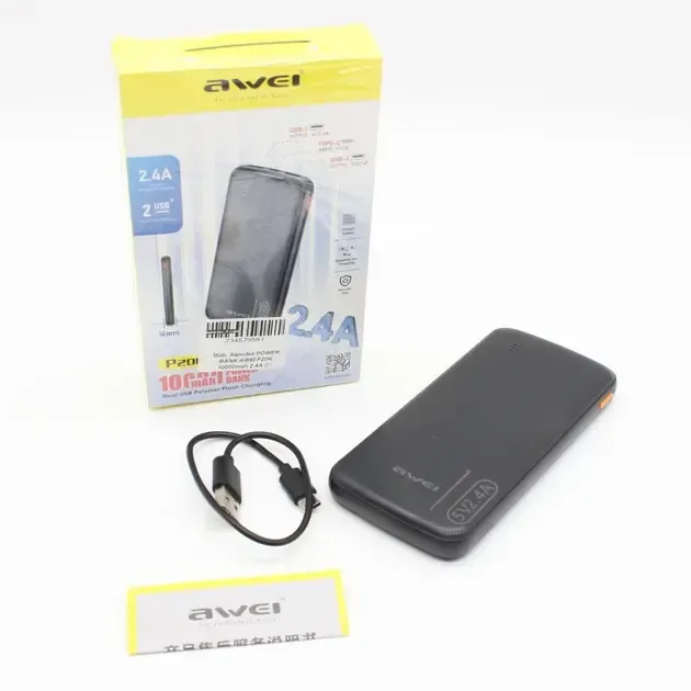 Портативный аккумулятор AWEI P20K 10000mAh 2USB / Повербанк для телефона Коломыя - изображение 8