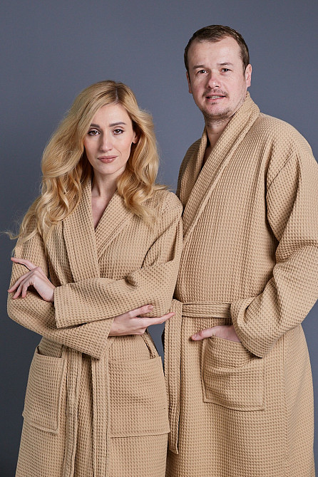 Женский вафельный халат Ideal Textile длинный бежевый (56860639) Черновцы - изображение 6