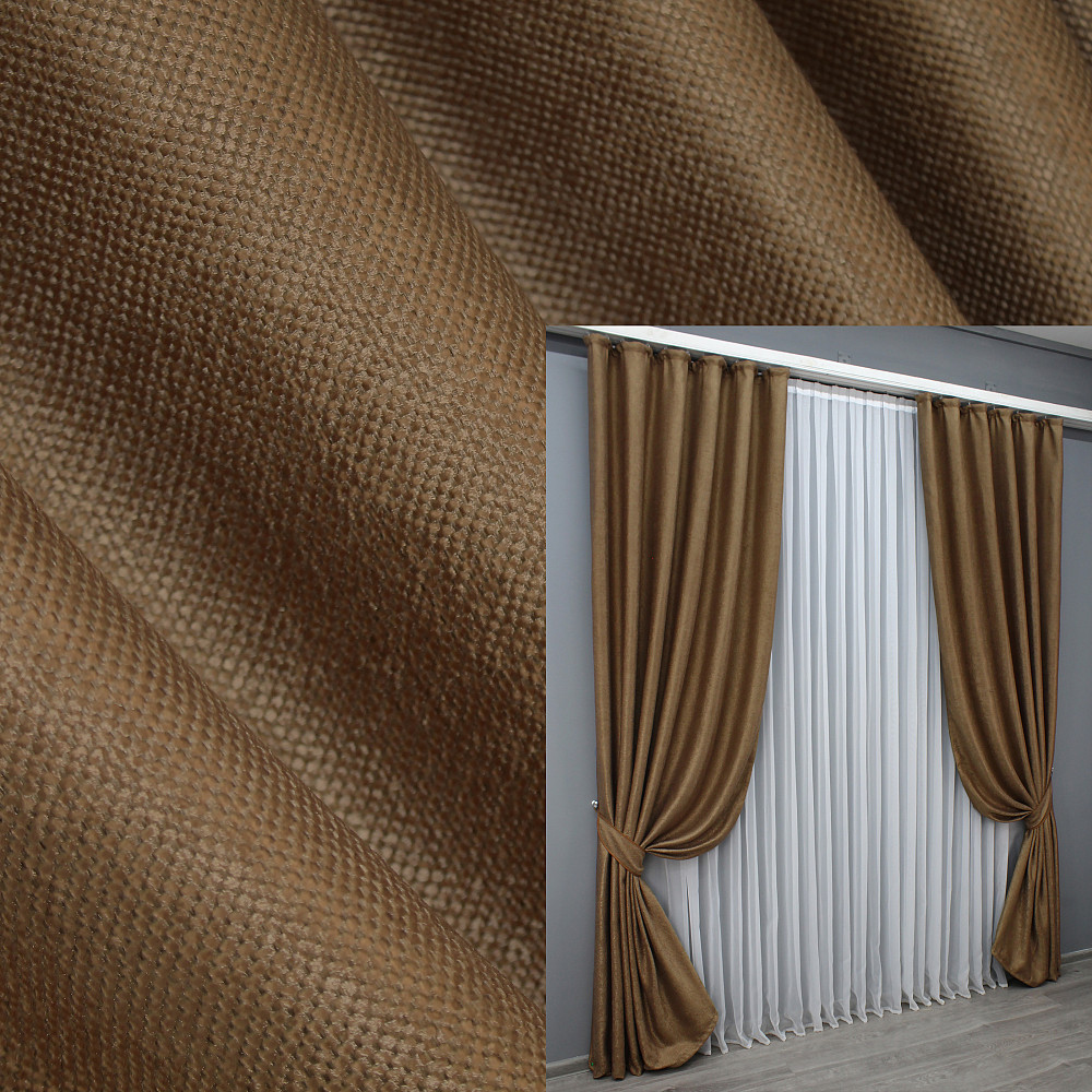 Комплект готовых штор VR-Textil Лен рогожка № 1426ш Светло-коричневый 150х270 см 2 шт (33-0285) Киев - изображение 1