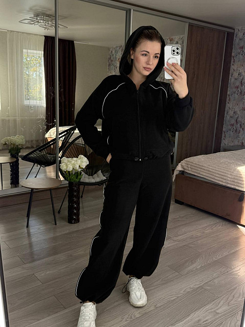 Женский теплый прогулочный костюм двойка с дабл флиса полар Черный, 46/48 Одесса - изображение 3